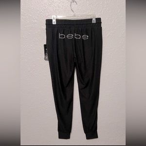 NWT Bebe Sport Jersey Rhinestone Logo Jogger Pants Womens Sz S Athleisure Active